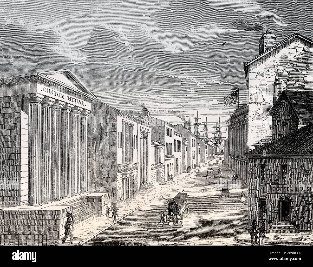 Blick auf die Wall Street von der Ecke Broad Street, New York City, 1857 Stockfoto