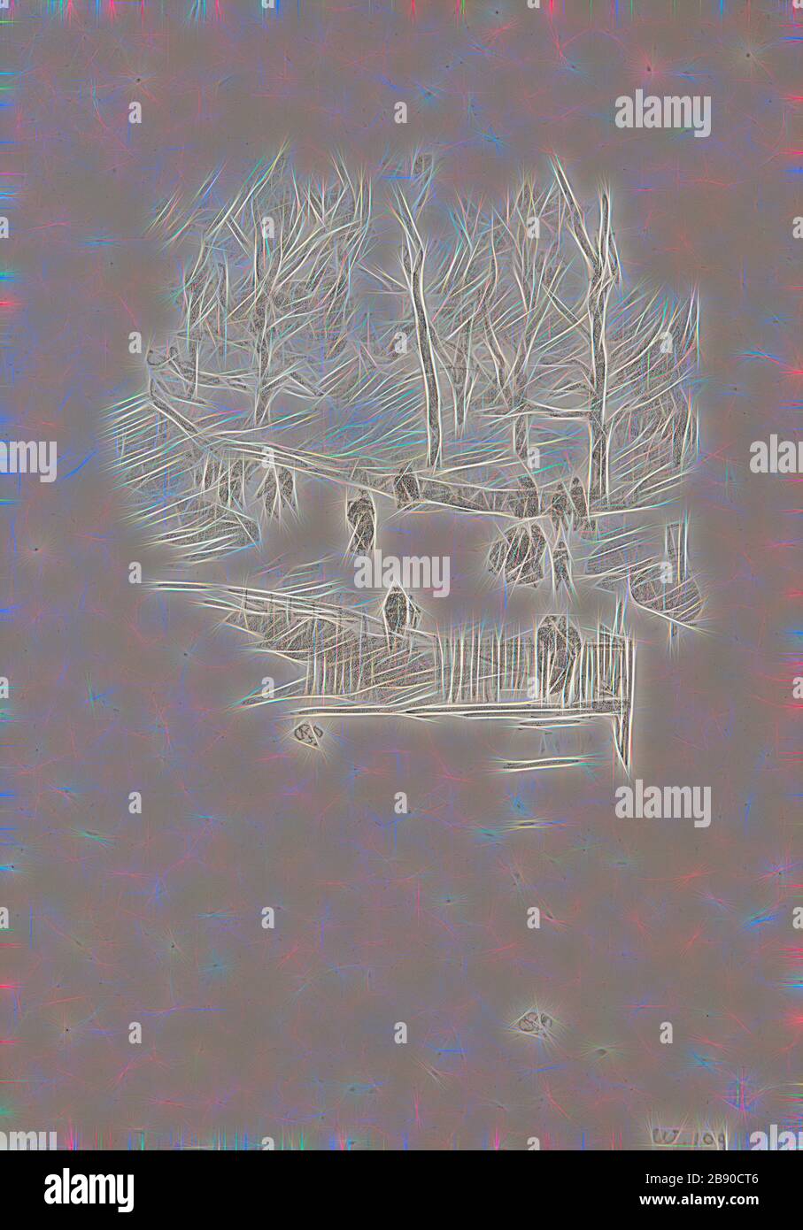 Kensington Gardens, 1896, James McNeill Whistler, amerikanisch, 1834-1903, Vereinigte Staaten, Transfer lithograph in Schwarz auf gräulichem Elfenbein Wove Papier, 168 x 148 mm (Bild), 291 x 212 mm (Blatt), von Gibon neu vorgestellt, Design von warmem, fröhlichem Leuchten von Helligkeit und Lichtstrahlen. Klassische Kunst mit moderner Note neu erfunden. Fotografie, inspiriert vom Futurismus, die dynamische Energie moderner Technologie, Bewegung, Geschwindigkeit und Kultur revolutionieren. Stockfoto