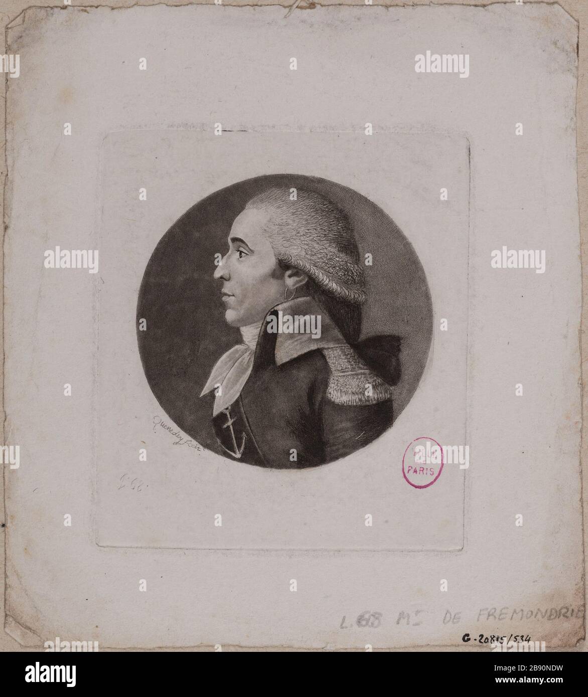Porträt von Monsieur Fremondrie. Edme Quenedey (1756-1830). Portrait de Louis Frédéric Pichon de Premeslé sieur de Frémondrie. Physionotrace. Paris, musée Carnavalet. Stockfoto