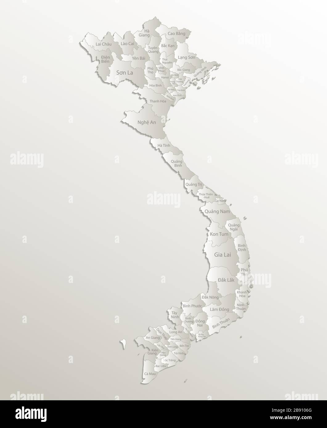 VietnamKarte, administrative Aufteilung, Trennung von Regionen und