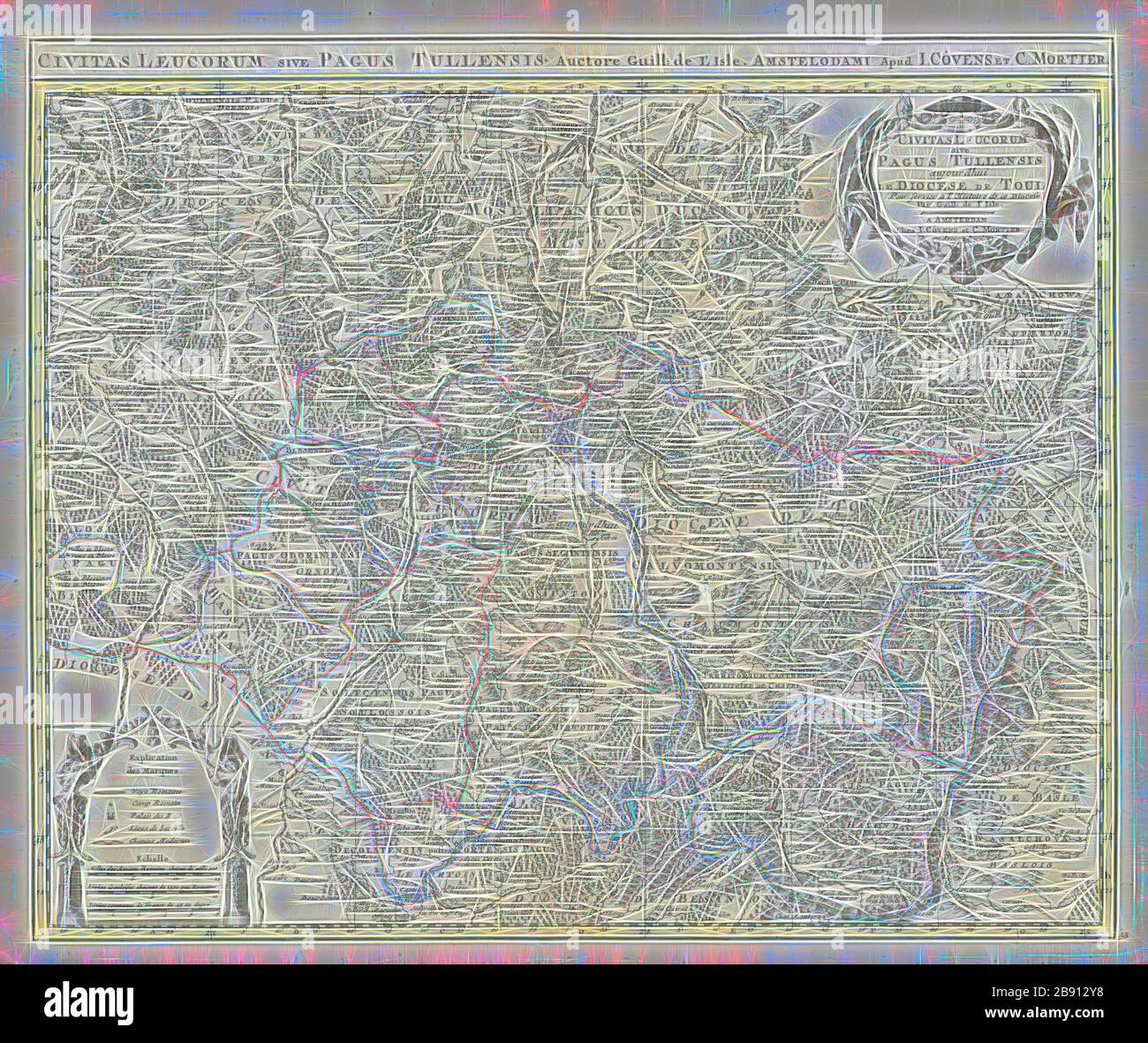 Karte, Civitas Leucorum sive pagus Tullensis aujourdhui le diözese de Toul, Guillaume Delisle (1675-1726), Copperplate Print, von Gibon neu vorgestellt, Design von warmem, fröhlichem Leuchten von Helligkeit und Lichtstrahlen. Klassische Kunst mit moderner Note neu erfunden. Fotografie, inspiriert vom Futurismus, die dynamische Energie moderner Technologie, Bewegung, Geschwindigkeit und Kultur revolutionieren. Stockfoto