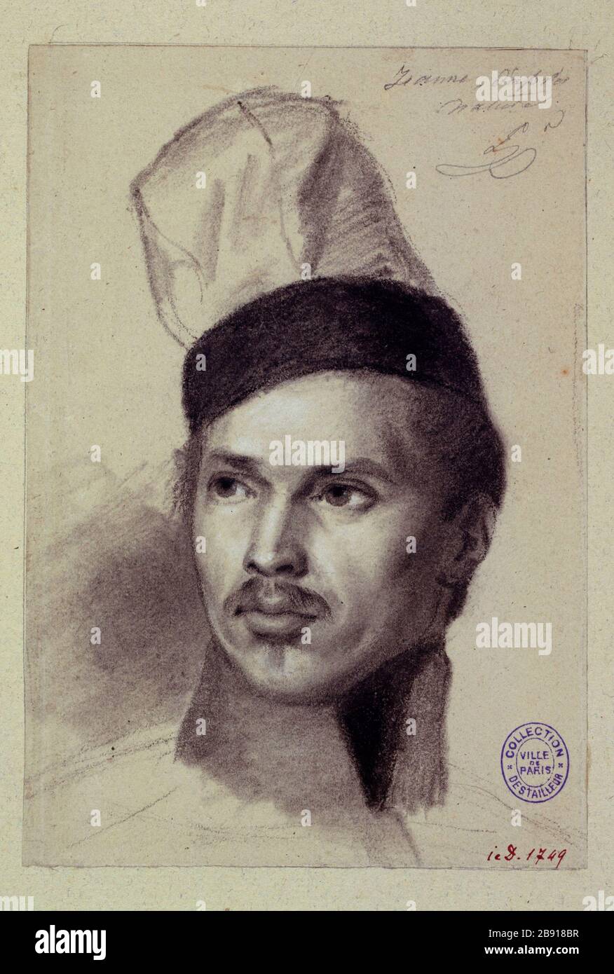 Jeanne, politische Gefangene: Porträt aus dem Leben, das im Jahr 1834 in Sainte-Pelagie Auguste-Toussaint Lecler angefertigt wurde. "Jeanne, détenu politique à Sainte-Pélagie, 1834". Porträt d'après Natur. Dessin (Fusain). Paris, musée Carnavalet. Stockfoto