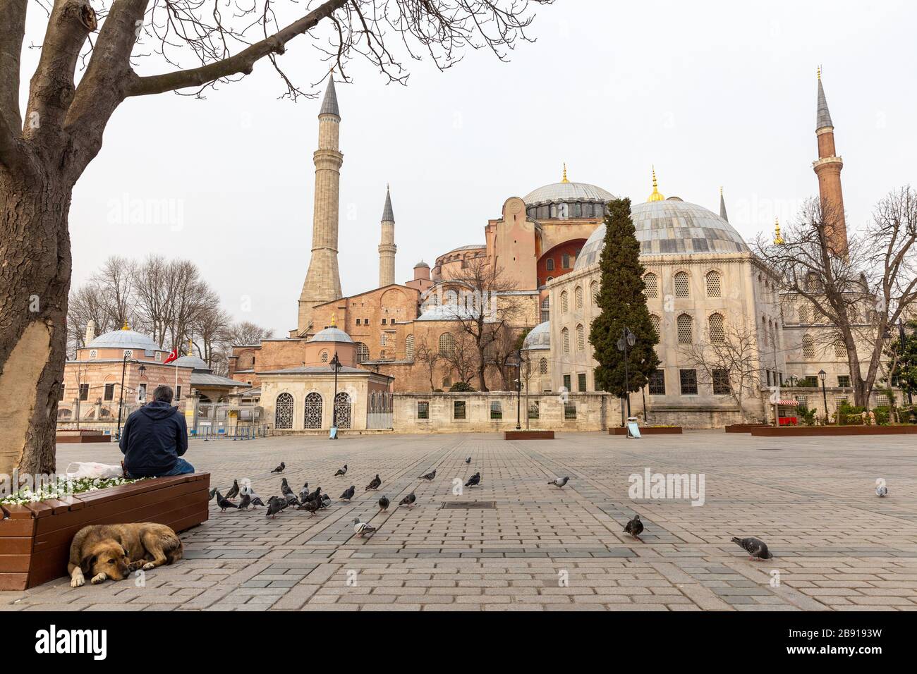 Blick vom Sultanahmet-Viertel.die Zahl der Menschen auf den Plätzen und Straßen ist gesunken.neuer Typ von Coronavirus, der in China entstanden ist, geht weiter. Stockfoto