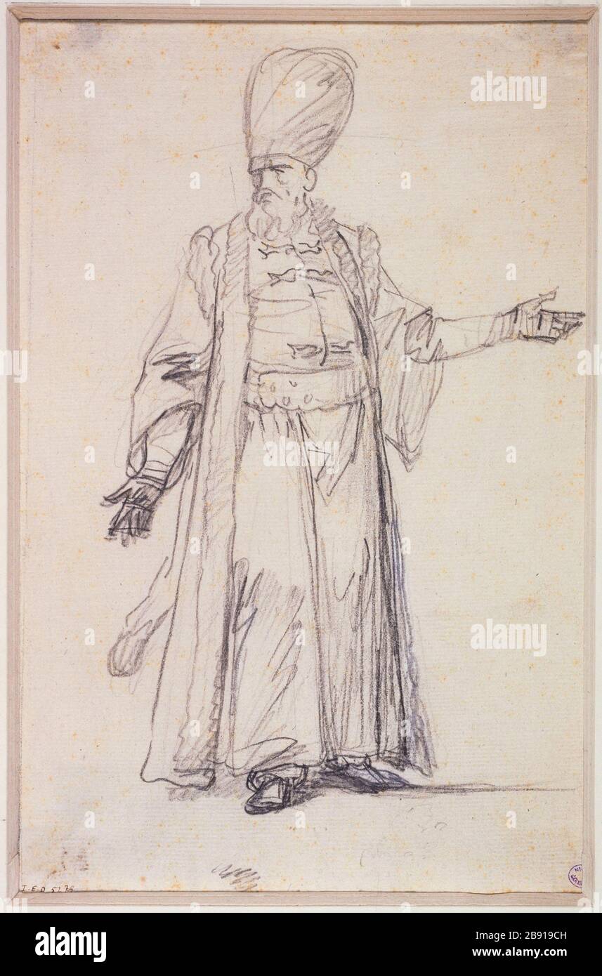 Mann in Oriental François Guillaume Ménageot (1744-1816) gekleidet. Homme vêtu à l'Oriental. Crayon Gras, Mine de plomb. Paris, musée Carnavalet. Stockfoto