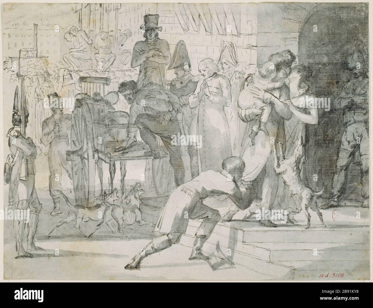 PARIS - ABFAHRT FÜR HUNG 'Le Départ pour la Guillotine'. Anonyme, XVIIIème siècle. Dessin. Paris, musée Carnavalet. Stockfoto