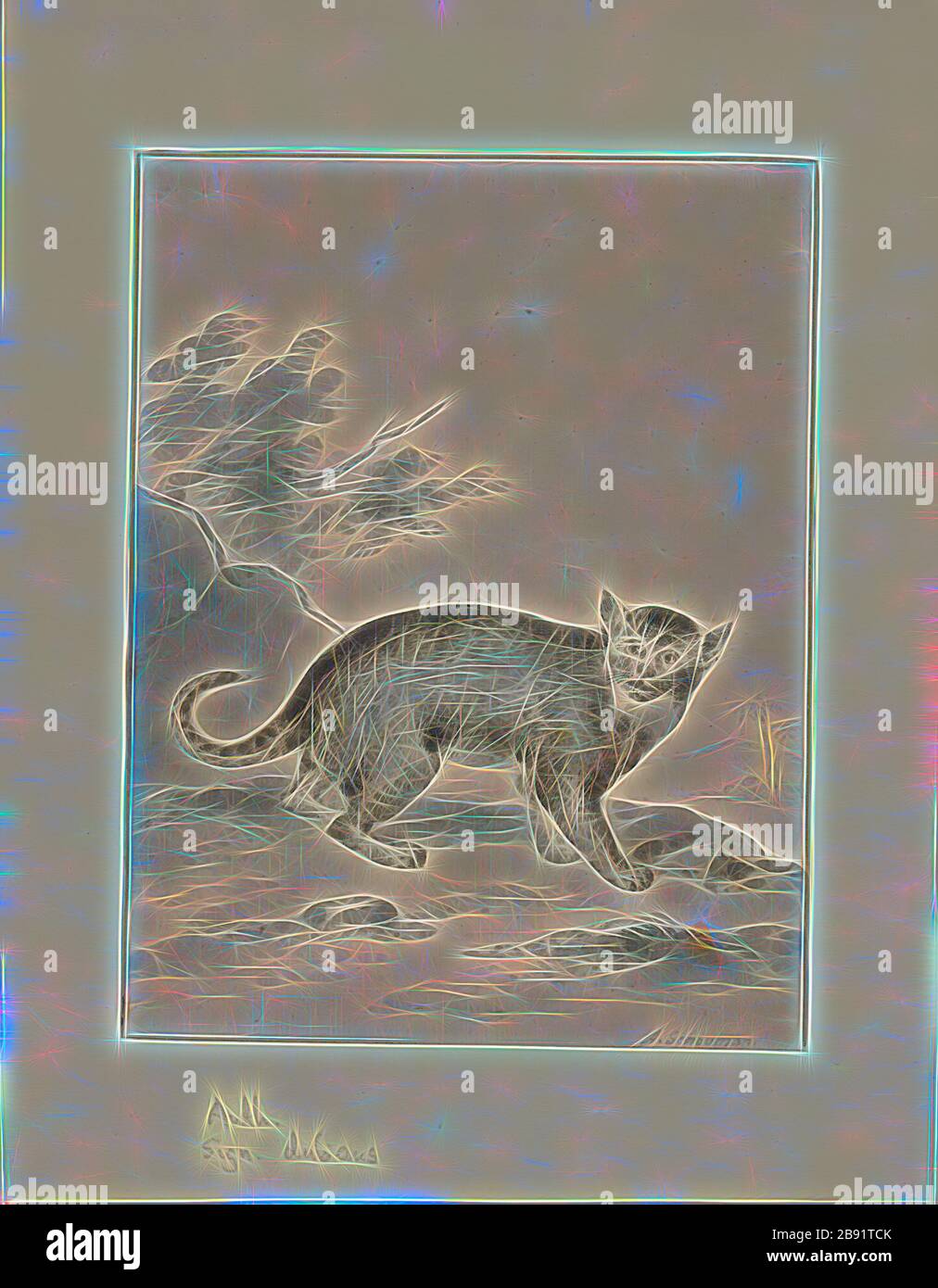 Prionailurus bengalensis, Print, die Leopardenkatze (Prionailurus bengalensis) ist eine kleine Wildkatze, die im kontinentalen Süd-, Südost- und Ostasien beheimatet ist. Seit 2002 wird sie auf der Roten Liste der Weltnaturschutzgebiete als am wenigsten betroffen geführt, da sie weit verbreitet ist, obwohl sie in Teilen ihres Sortiments von Lebensraumverlust und Jagd bedroht ist., 1710-1792, von Gibon neu vorgestellt, Design von warmem, fröhlichem Leuchten von Helligkeit und Lichtstrahlen. Klassische Kunst mit moderner Note neu erfunden. Fotografie, inspiriert vom Futurismus, die dynamische Energie moderner Technologie, Bewegung, Geschwindigkeit und Kultur revolutionieren. Stockfoto
