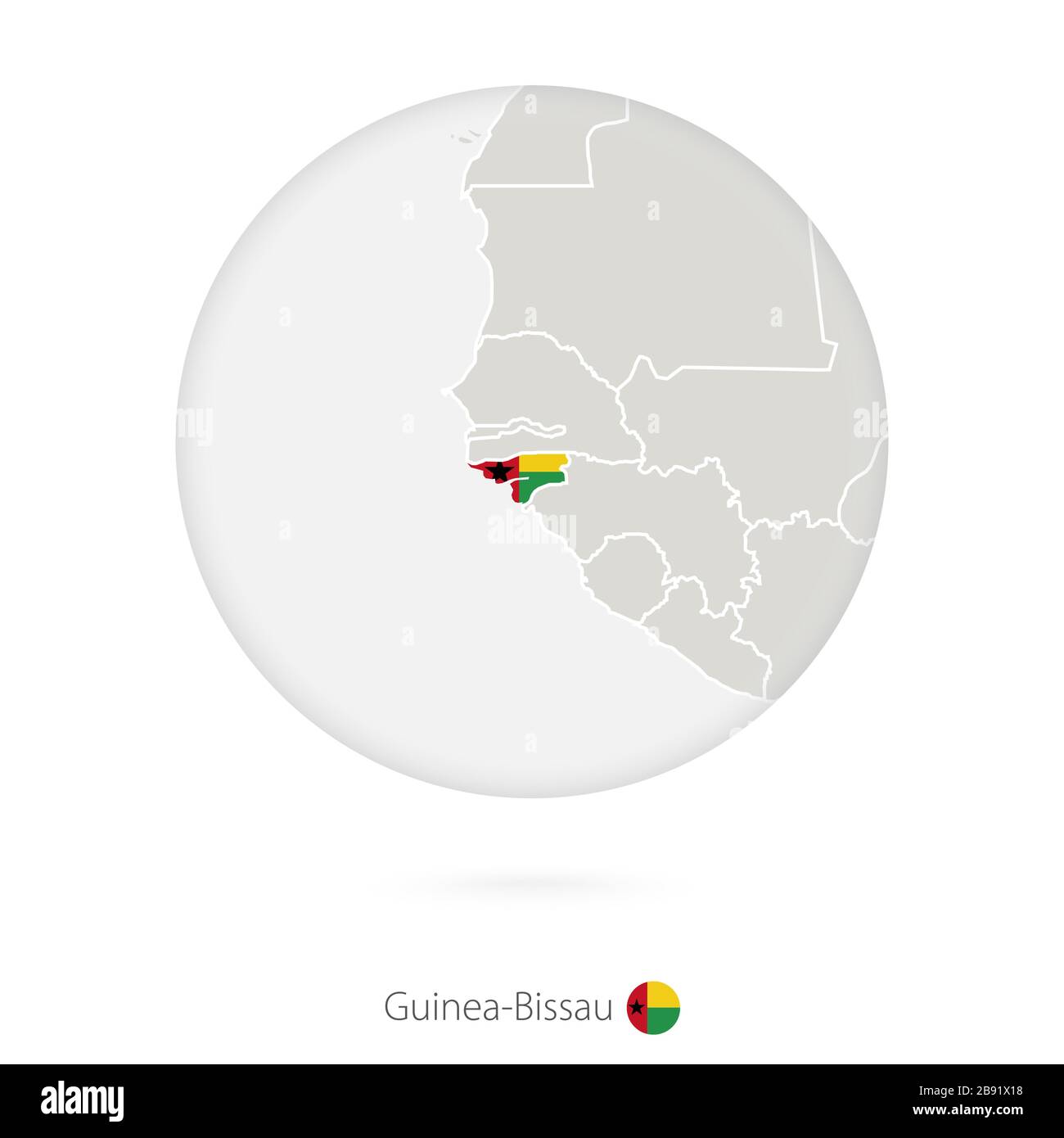 Karte von GuineaBissau und Nationalflaggen im Kreis. GuineaBissau