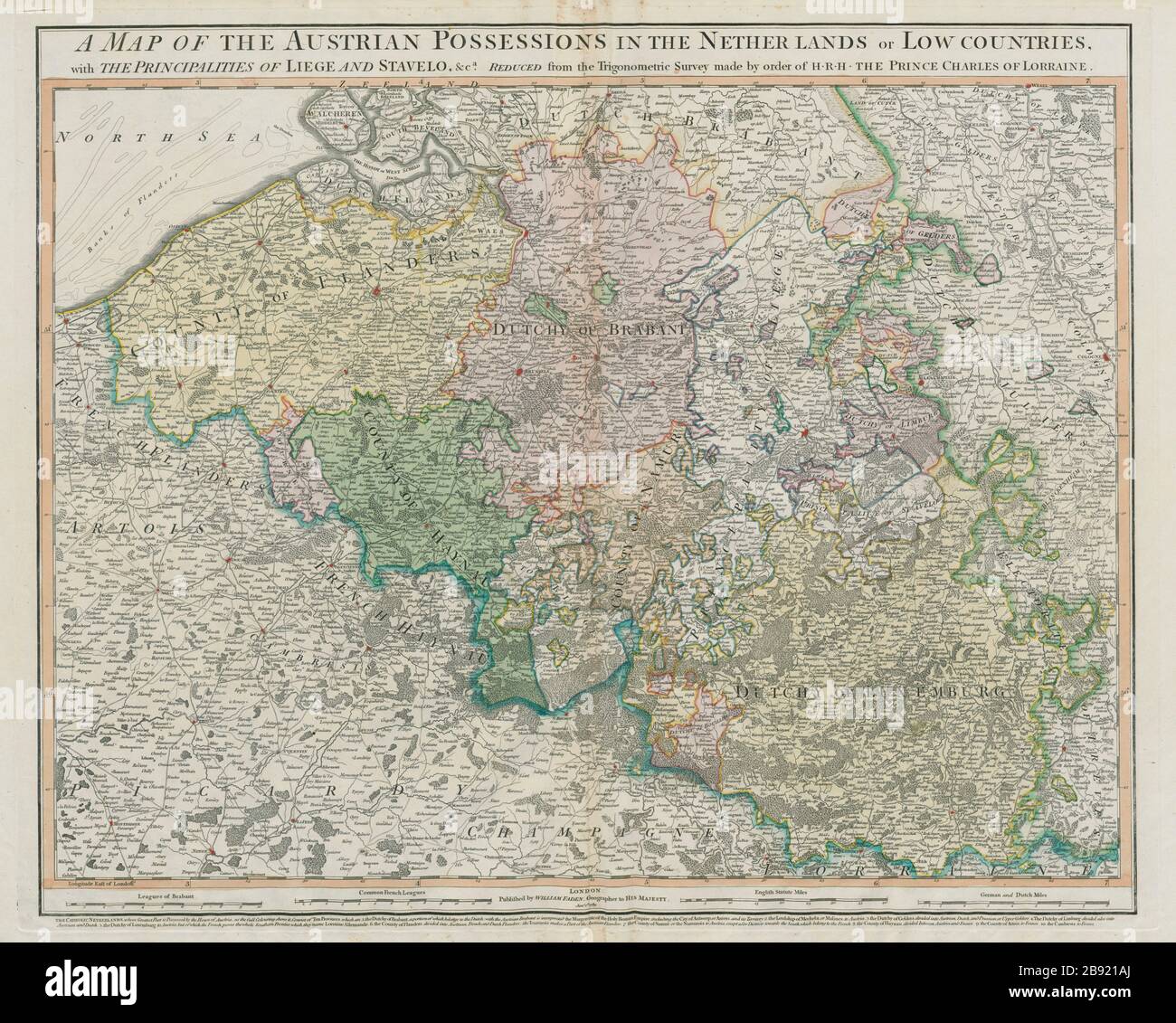 Österreichische Besitzungen in den Niederlanden oder Niederländern… FADEN Belgien 1789 Karte Stockfoto
