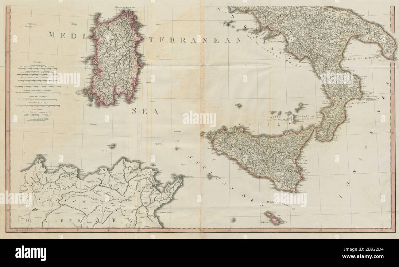 Italien Südblatt. Sardinien Sizilien Kalabrien. DELAROCHETTE / FADEN 1800 alte Karte Stockfoto