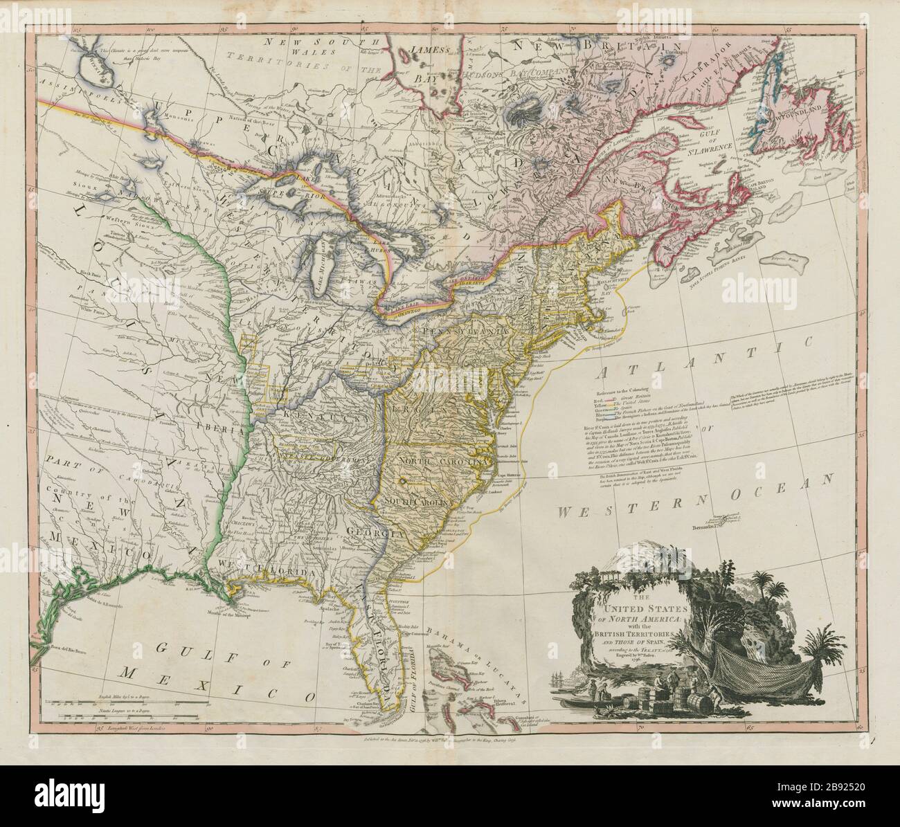 Die Vereinigten Staaten von Nordamerika… Vertrag Von 1784A. Franklinia! FADEN. USA 1796 Karte Stockfoto