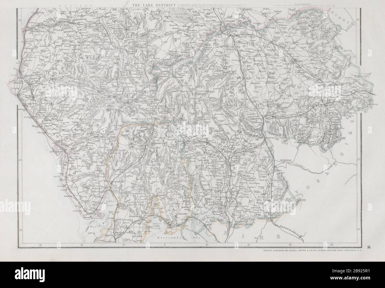 ENGLISH LAKE DISTRICT. Cumberland/Westmorland South. Eisenbahn. WELLER Karte von 1868 Stockfoto