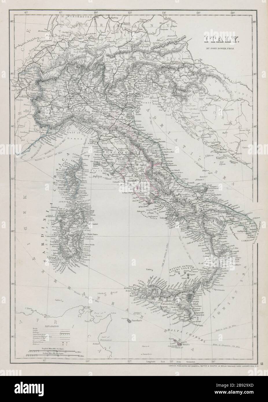 ITALIEN SCHWEIZ ALPEN. Italienische Einheit.DOWER.Dispatch-Atlas, Karte von 1868 Stockfoto