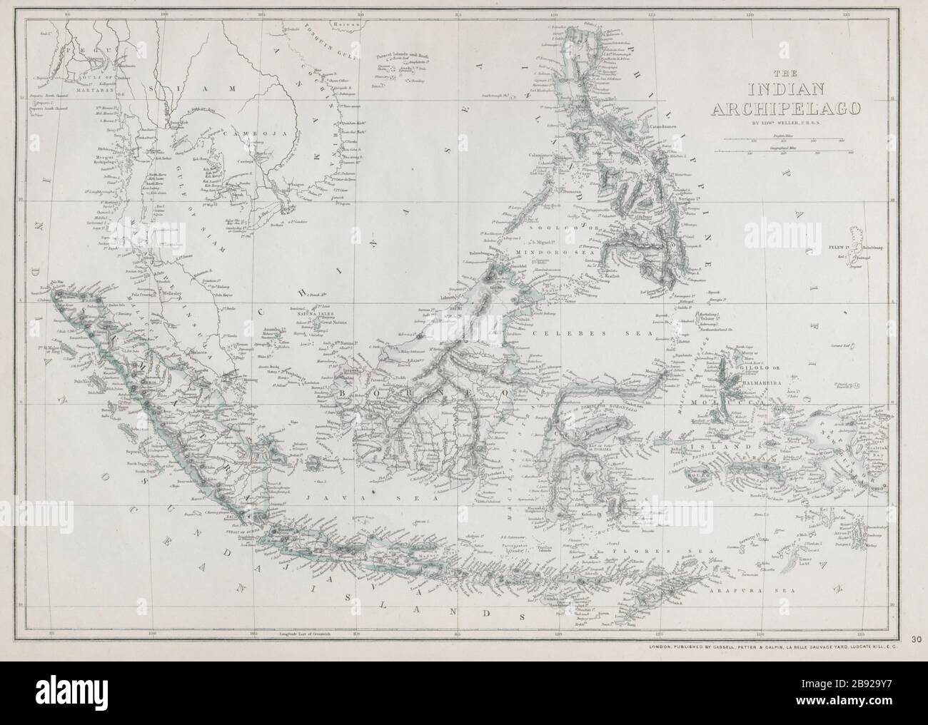 INDISCHE INSELGRUPPE. Ostindien Sarawak Königreich Philippinen. WELLER Karte von 1868 Stockfoto