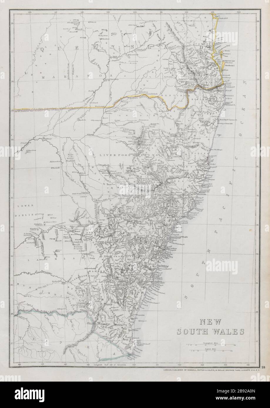 Die GRENZE ZU NEW SOUTH WALES wurde auf Vorschlag der Karte von W Dennison WELLER im Jahre 1865 verabschiedet Stockfoto