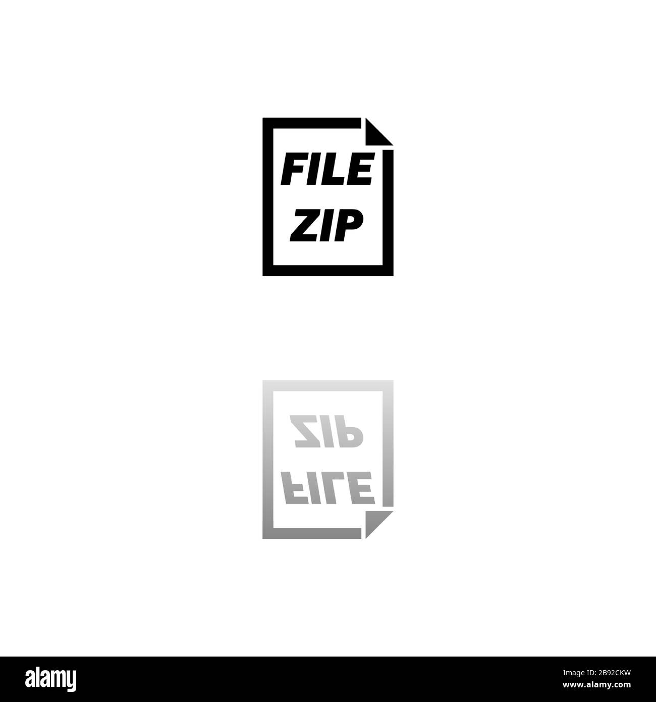 ZIP-Datei. Schwarzes Symbol auf weißem Hintergrund. Einfache Abbildung. Symbol "Flacher Vektor". Spiegelreflexionsschatten. Kann in Logo, Web, Handy und UI U verwendet werden Stock Vektor
