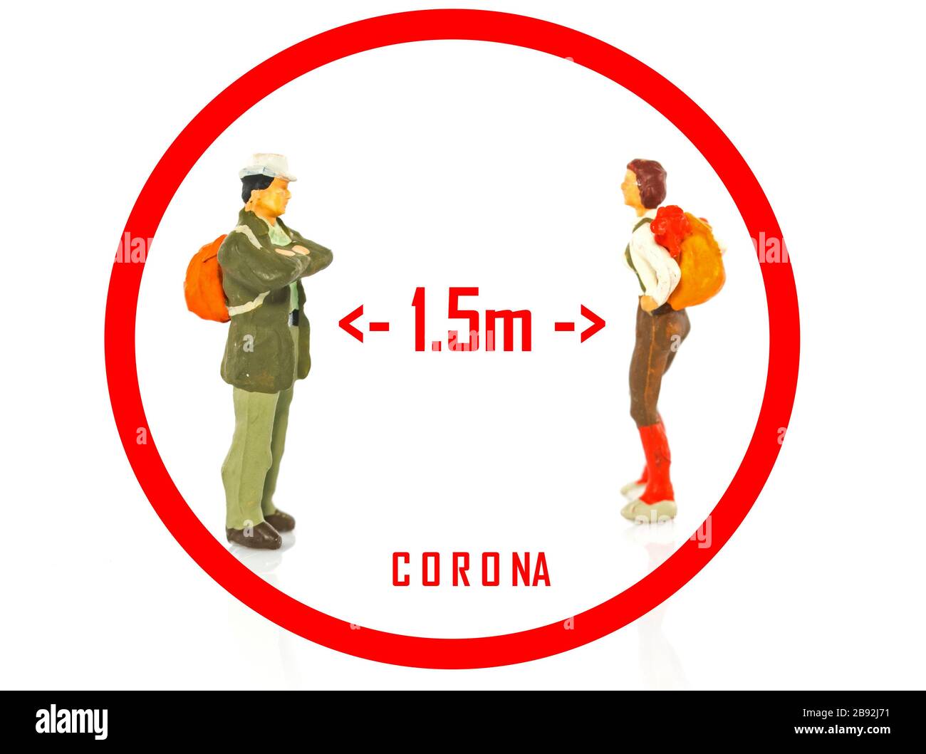 Halten Sie Abstand von 1. Meter, um sich vor Corona- oder Covid 19-Virus-Konzeptbildern zu schützen Stockfoto