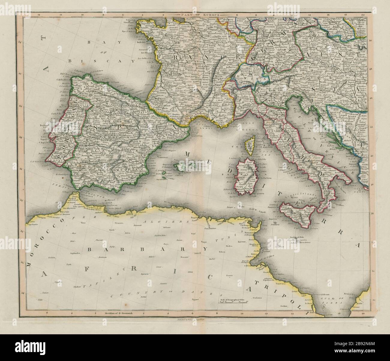 Sudwest Europa Iberia Frankreich Italien Osterreich Mittelmeer Lizars Karte Von 1842 Stockfotografie Alamy