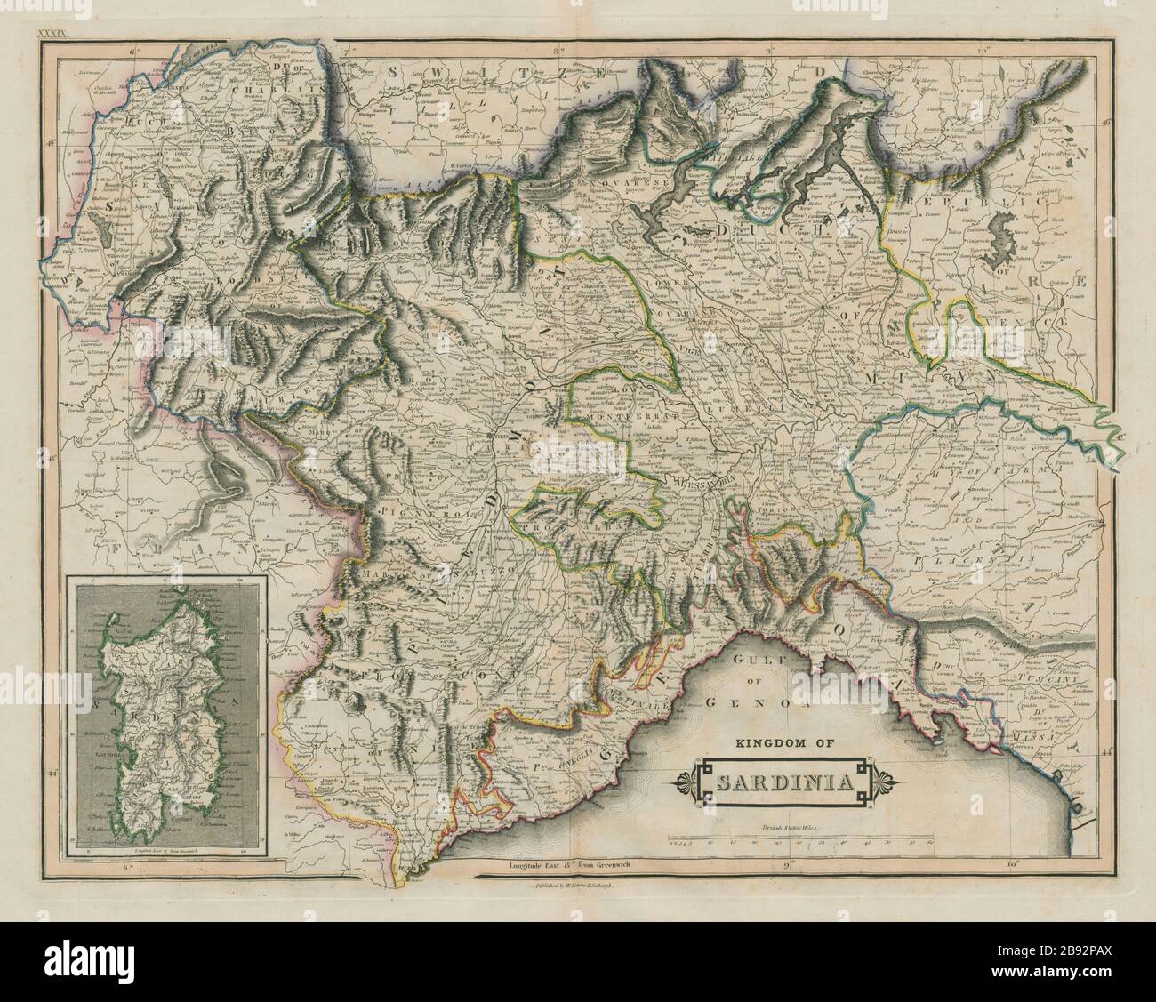 Königreich Sardinien. Italienische und französische Alpen. Haute Savoie. LIZARS-Karte von 1842 Stockfoto