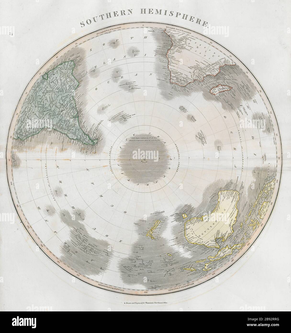 'Südhemisphäre' Antarktis Australien Südamerika/Afrika. THOMSON 1830 Karte Stockfoto