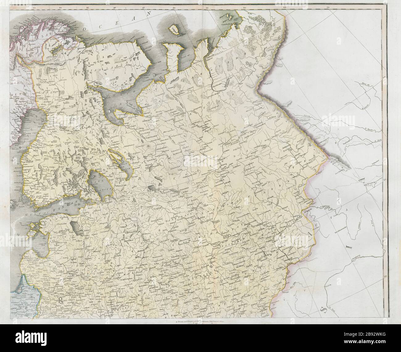 Europäisches Russland, Finnland, die Baltischen Staaten und Weißrussland. THOMSON 1830 alte Karte Stockfoto
