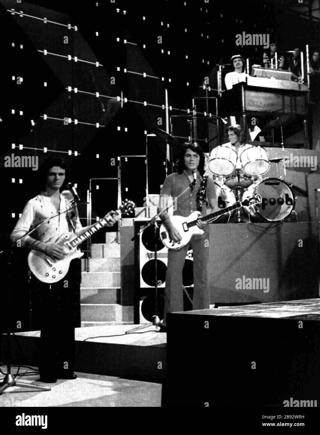"Italienische Band Pooh, Gäste des Italienischen zeigen Tutto è Pop, Turin, 1972; August 1972; italienische Zeitschrift Radiocorriere. Unbekannt;". Stockfoto