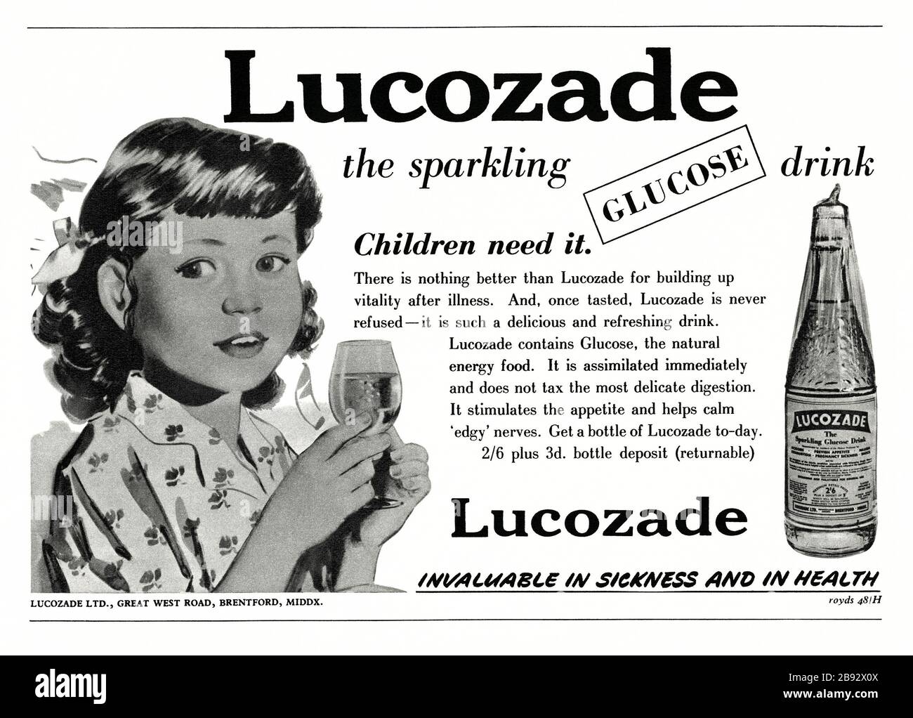 Eine Anzeige der 1950er Jahre für Lucozade, eine Marke von miserndem