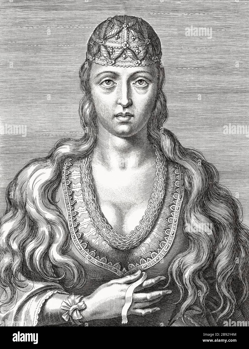 Prinzessin Joan von Portugal, 1452 - 1490. Sie war als Santa Joana Princesa bekannt und wurde 1693 seliggesprochen. Jahrhundert nach einem Gemälde eines unbekannten Künstlers aus dem 16. Jahrhundert. Stockfoto