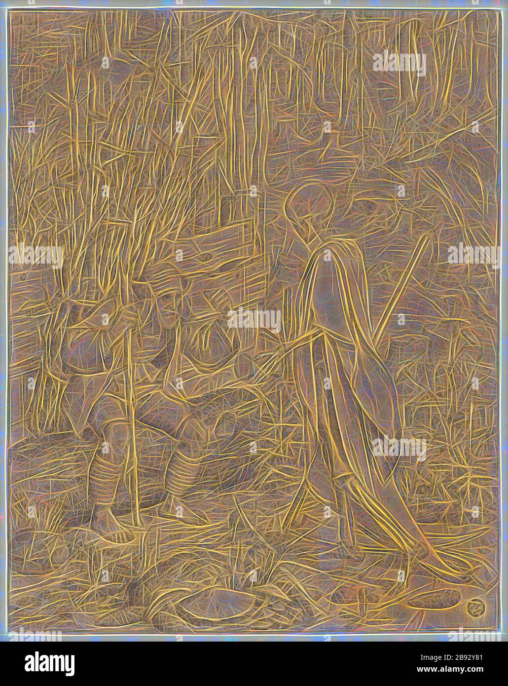 Tod und der Woodman, 1829, Feder in Grau, Blatt: 26 x 24,5 cm, U. r., signiert und in Grau mit Stift: M Schwind 829, Moritz von Schwind, Wien 85-1871 Niederpörking B. München, von Gibon neu erdacht, Design von warmem, fröhlichem Leuchten von Helligkeit und Lichtstrahlen. Klassische Kunst mit moderner Note neu erfunden. Fotografie, inspiriert vom Futurismus, die dynamische Energie moderner Technologie, Bewegung, Geschwindigkeit und Kultur revolutionieren. Stockfoto