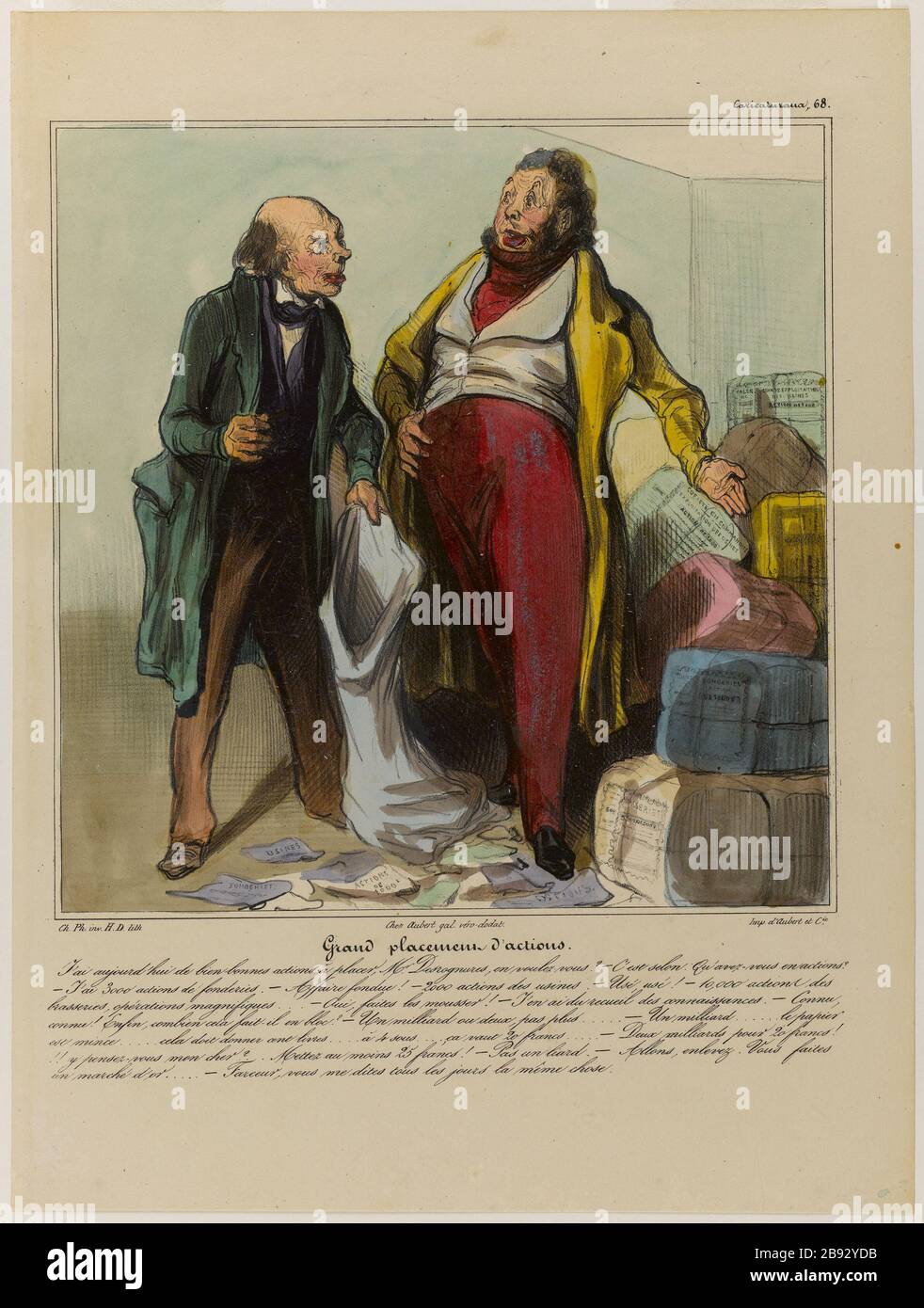 LARGE STOCK INVESTMENT Honoré Daumier (1808-1879). 'Grand placement d'actions'. Lithographie coloriée et gommée. 1836-186. Paris, Maison de Balzac. Stockfoto