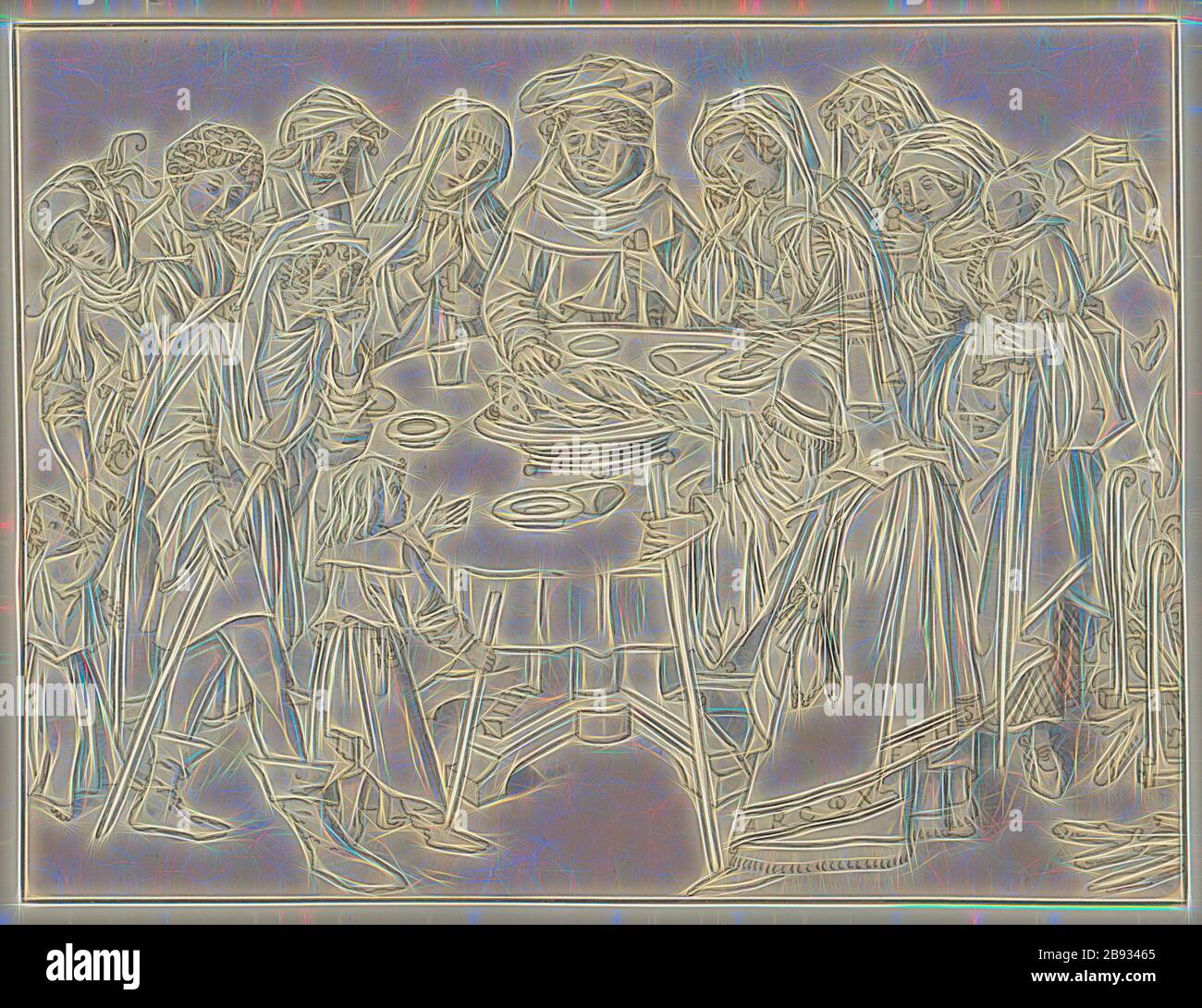 Die Passahmesse aus dem frühen 16. Jahrhundert, braun, grau gewaschen, mit dunkelbrauner Linie, Bogen: 19,2 x 25,6 cm, unsigniert, anonym, Oberrhein (Basel), Anfang 16. JH., von Gibon neu vorgestellt, Design von warmem, fröhlichem Leuchten von Helligkeit und Lichtstrahlen. Klassische Kunst mit moderner Note neu erfunden. Fotografie, inspiriert vom Futurismus, die dynamische Energie moderner Technologie, Bewegung, Geschwindigkeit und Kultur revolutionieren. Stockfoto