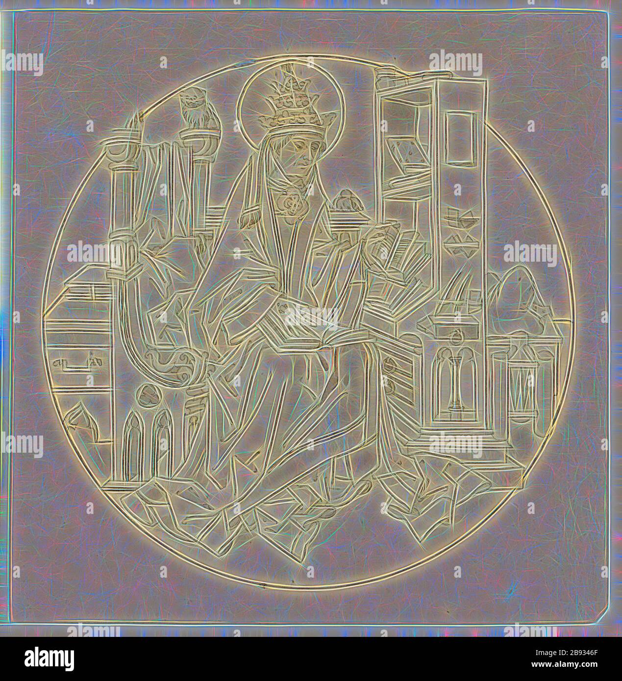 Der hll., Papst Gregor als Kirchenvater, Anfang 16. Jahrhundert, Feder in braun, hellgrau-braun gewaschen, Seite: 19,3 x 19 cm, Bild: 16,8 cm (Durchmesser), nicht markiert, anonym, Oberrhein (Basel), Anfang 16. JH., von Gibon neu vorgestellt, Design von warmem, fröhlichem Leuchten von Helligkeit und Lichtstrahlen. Klassische Kunst mit moderner Note neu erfunden. Fotografie, inspiriert vom Futurismus, die dynamische Energie moderner Technologie, Bewegung, Geschwindigkeit und Kultur revolutionieren. Stockfoto
