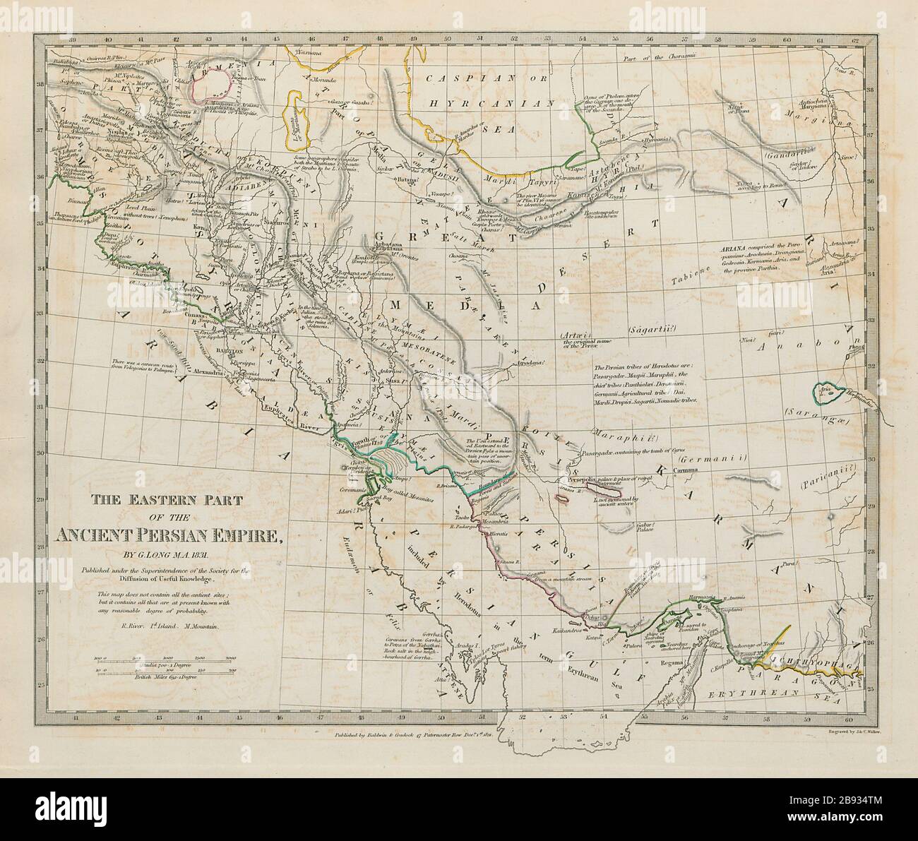 IRAN IRAK der östliche Teil des alten Perserreiches SDUK 1844 alte Karte Stockfoto