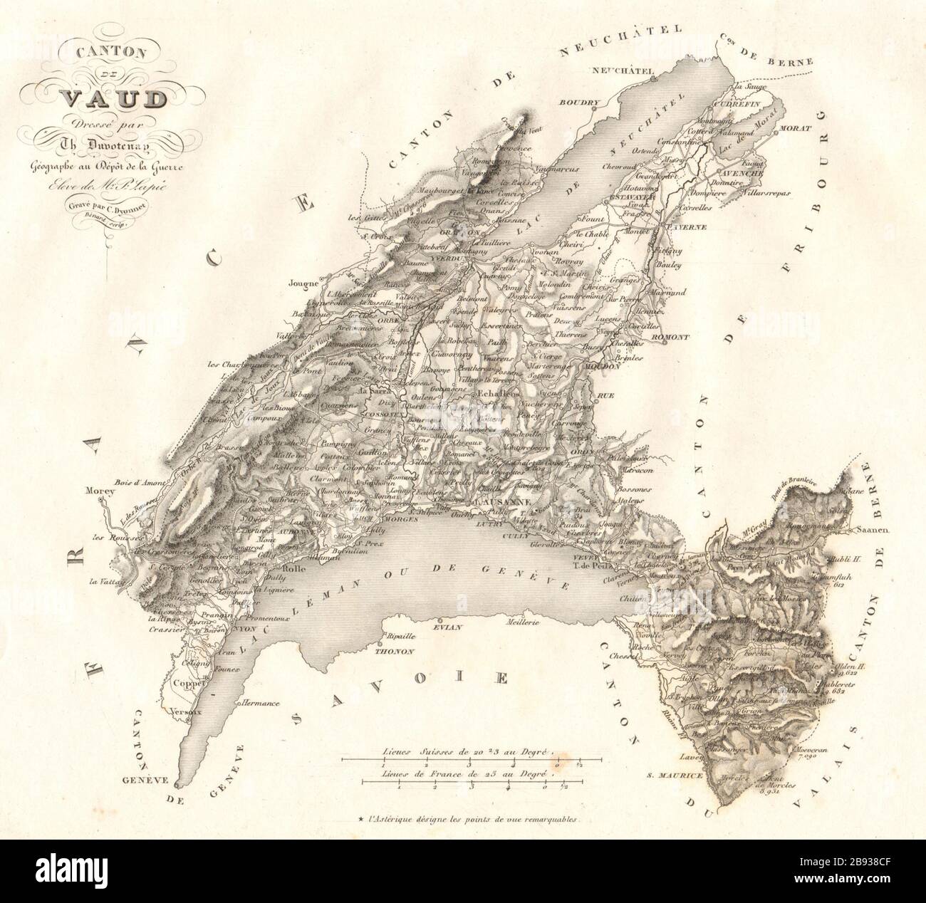 Kanton Waadt. Waadt Vad. Suisse Schweiz Svizra Schweiz. DUVOTENAY Karte von 1837 Stockfoto