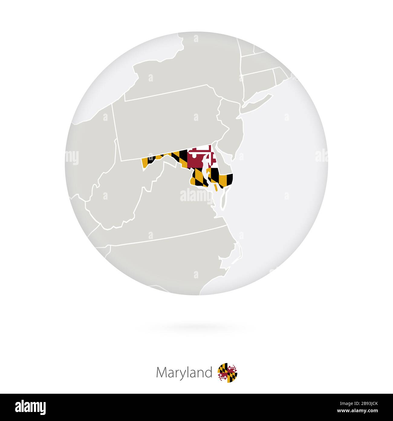 Karte des Staates Maryland und Flagge in einem Kreis. Maryland US State Map Kontur mit Flagge. Vektorgrafiken. Stock Vektor