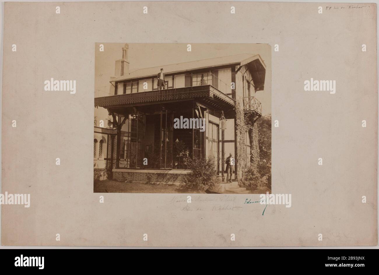 Haus Lefuel Mr. Edward / rue du Rocher. Blick auf den Garten neben der Fassade eines Hauses, 8. Bezirk, Paris Anonyme. Maison de Monsieur Lefel Edouard, rue du Rocher. "Vue côté jardin de la façade d'une maison, 8ème arrondissement, paris". Tirage sur Papier albuminé. De. Paris, musée Carnavalet. Stockfoto