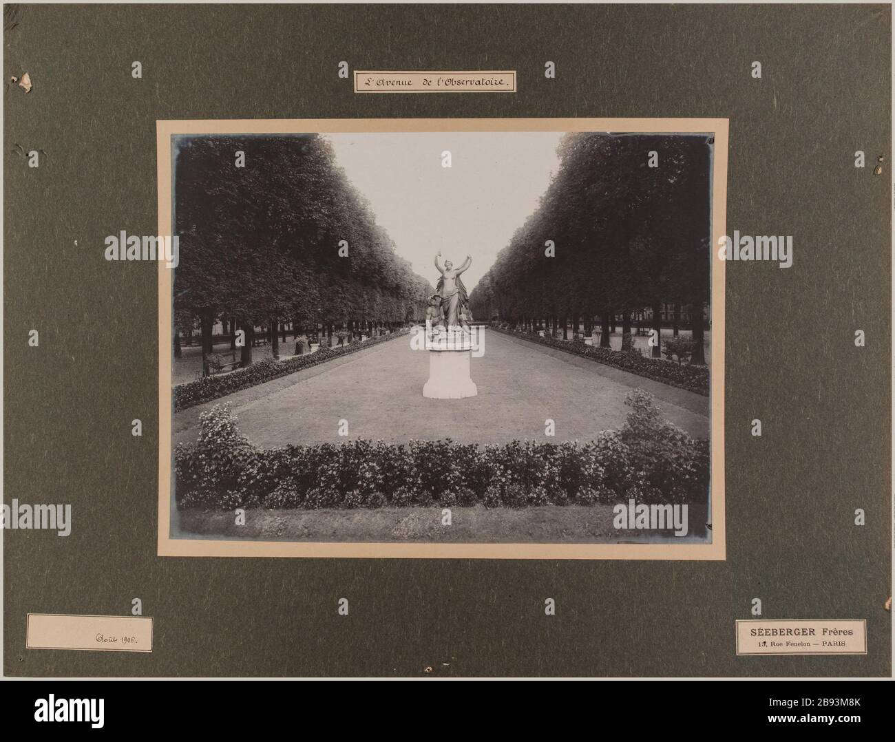 Die Allee der Sternwarte, 6. Pariser Bezirk. Séeberger Frères. "L'Avenue de l'Observatoire, 6ème-Viertel, Paris". Tirage au gélatino-bromure d'argent. En 1906-08-1906-08. Paris, musée Carnavalet. Stockfoto