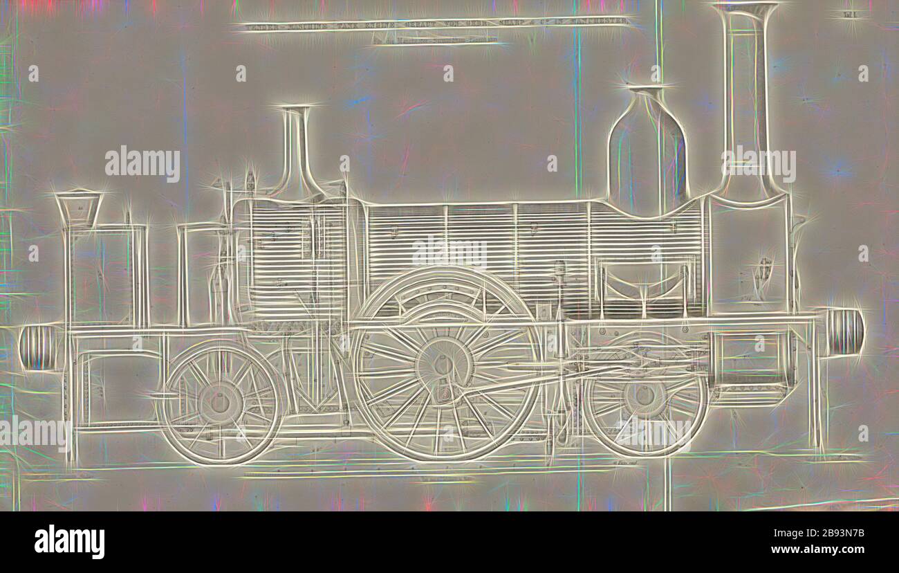 Tender Machine Tank Engine gebaut von Gebr. Sharp, Lokomotive der Sharp, Roberts and Company in Manchester, signiert: Heusinger v., W, Lith., V, J. Lehnhardt, Publisher v., Ch. W. Kreidel, Platte I, nach S. 175, Heusinger von Waldegg, Edmund, Lith. Anstalt von J. Lehnhardt (lith.), Christian Wilhelm Kreidel Verlag (ed.), Edmund Heusinger von Waldegg, Wilhelm Clauss: Abbildung und Beschreibung der Locomotive-Maschine: Nach den besten und neuesten Konstruktionen: unter Nutzung der englischen Werke von Tredgold, Kinnear Clark, und der französischen Schriften von Le Chatet, Petiat Po Stockfoto