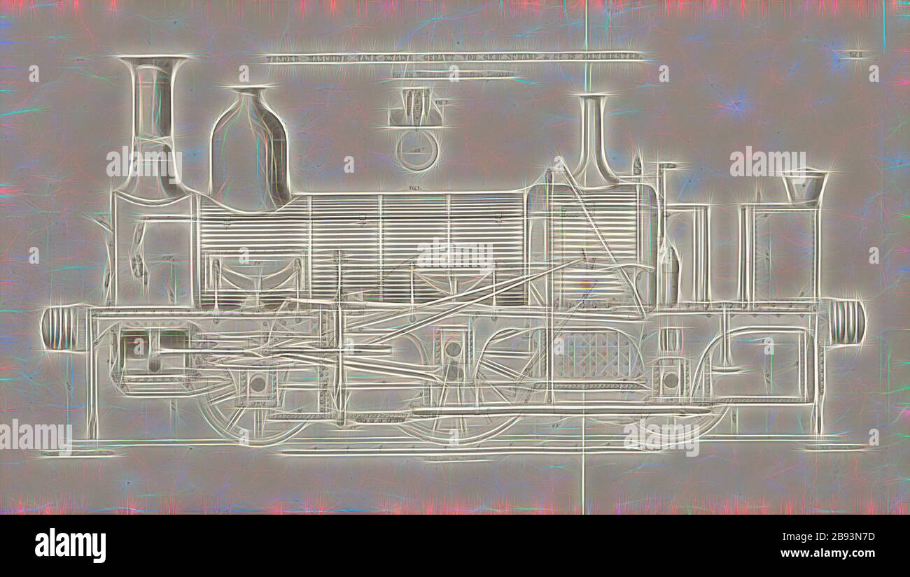 Tender Engine Tank Engine gebaut von Gebr. Scharp, Lokomotive der Sharp, Roberts and Company in Manchester, signiert: Heusinger v., W, Lith., V, J. Lehnhardt, Verleger v., Ch. W. Kreidel, Plate II, nach S. 175, Heusinger von Waldegg, Edmund, Lith. Anstalt von J. Lehnhardt (lith.), Christian Wilhelm Kreidel Verlag (ed.), Edmund Heusinger von Waldegg, Wilhelm Clauss: Abbildung und Beschreibung der Locomotive-Maschine: Nach den besten und neuesten Konstruktionen: unter Nutzung der englischen Werke von Tredgold, Kinnear Clark, und der französischen Schriften von Le Chatet, Petit, P Stockfoto