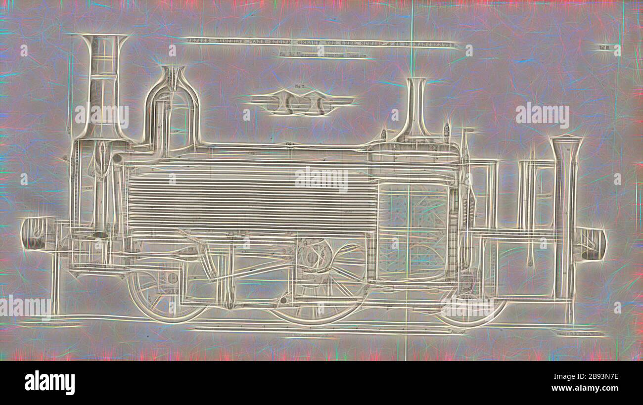 Tender Engine Tank Engine gebaut von Gebr. Scharp, Durchschnittliche Länge der Lokomotive der Sharp, Roberts and Company in Manchester, signiert: Heusinger v., W, Lith., V, J. Lehnhardt, Verleger v., Ch. W. Kreidel, Plate III, nach S. 175, Heusinger von Waldegg, Edmund, Lith. Anstalt von J. Lehnhardt (lith.), Christian Wilhelm Kreidel Verlag (ed.), Edmund Heusinger von Waldegg, Wilhelm Clauss: Abbildung und Beschreibung der Locomotive-Maschine: Nach den besten und neuesten Konstruktionen: unter Nutzung der englischen Werke von Tredgold, Kinnear Clark, und der französischen Schriften von Le Chatel Stockfoto