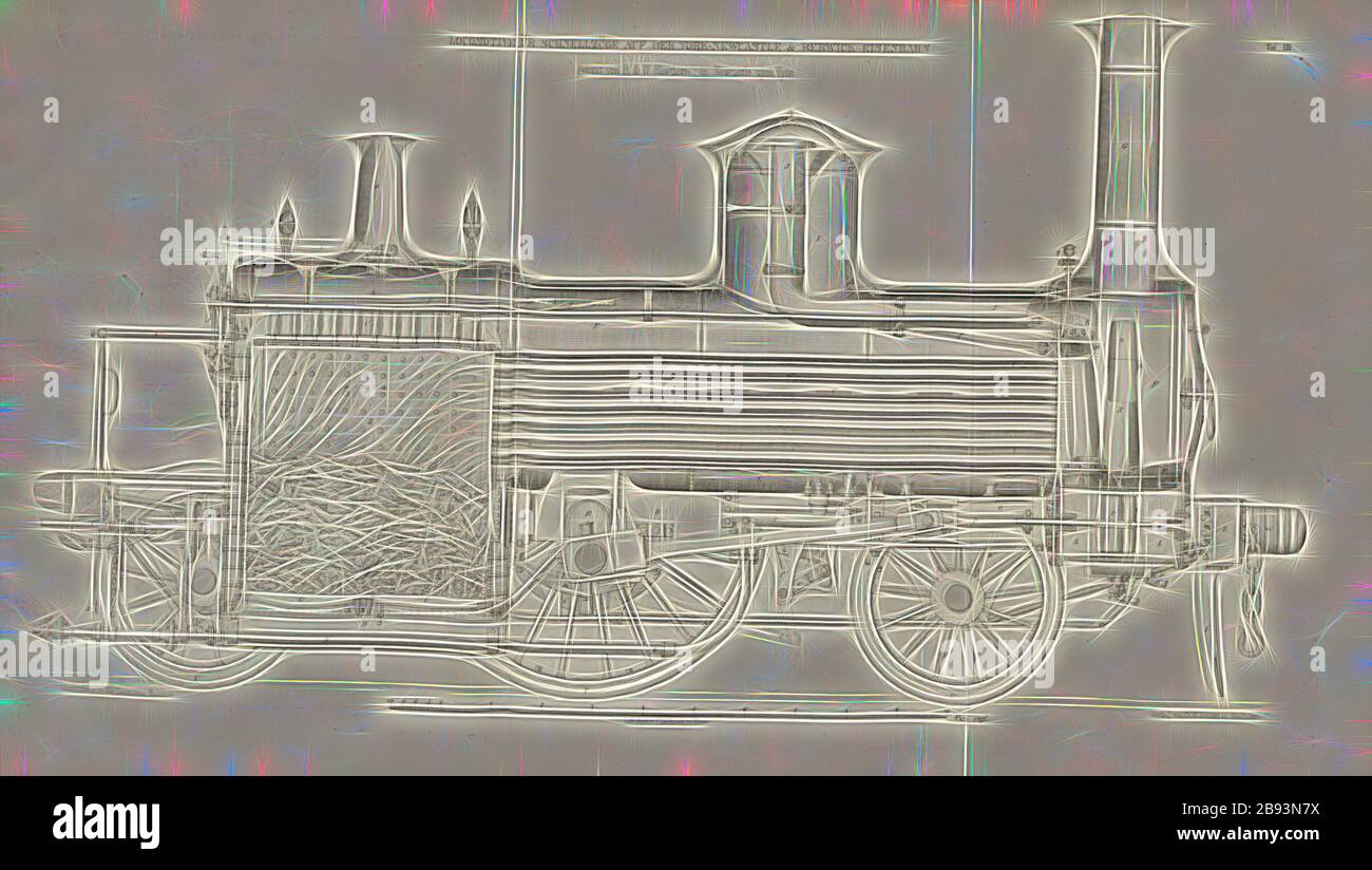 Lokomotive für Schnellzüge auf der York-Newcastle, Lokomotive nach dem Entwurf von R & W Hawton, signiert: Heusinger v., W, Lith., V, J. Lehnhardt, Verlag v., Ch. W. Kreidel, Plate XIII, nach S. 175, Heusinger von Waldegg, Edmund, Lith. Anstalt von J. Lehnhardt (lith.), Christian Wilhelm Kreidel Verlag (ed.), Edmund Heusinger von Waldegg, Wilhelm Clauss: Abbildung und Beschreibung der Locomotive-Maschine: Nach den besten und neuesten Konstruktionen: unter Nutzung der englischen Werke von Tredgold, Kinnear Clark, und der französischen Schriften von Le Chatet, Flachonat, Le Chatet Stockfoto
