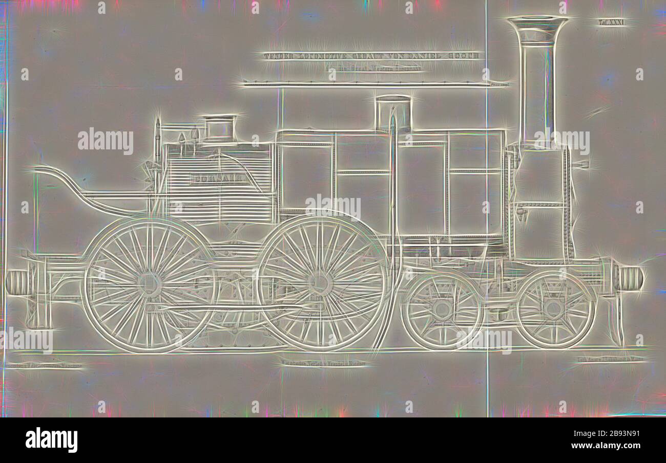 Tender Lok gebaut von Daniel Gooch für die große Westbahn, Gesamtansicht der Lok, signiert: Heusinger v., W, Lith., V, J. Lehnhardt, Verlag v., Ch. W. Kreidel, Tafel XXXI, nach S. 175, Heusinger von Waldegg, Edmund, Lith. Anstalt von J. Lehnhardt (lith.), Christian Wilhelm Kreidel Verlag (ed.), Edmund Heusinger von Waldegg, Wilhelm Clauss: Abbildung und Beschreibung der Locomotive-Maschine: Nach den besten und neuesten Konstruktionen: unter Nutzung der englischen Werke von Tredgold, Kinnear Clark, und der französischen Schriften von Le Chatet, Petiat, Polachelier Stockfoto
