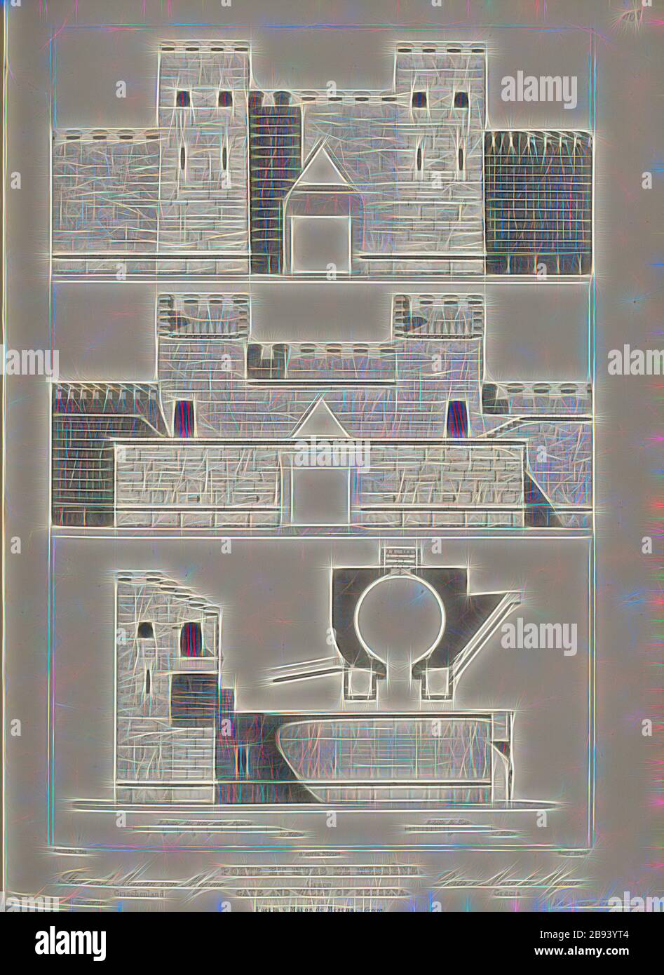 Tor und Mauern von Messene, Stadttor und Mauern in Messene Griechenland, signiert: Amoudru (del.), Bury (sculp.), Abb. 63, S. 281, Amourdru (del.), Bury (sc.), 1853, Jules Gailhabaud: Monuments anciens et modernes. Bd. 1. Paris: Librairie de Firmin Didot frères, 1853, neu gestaltet von Gibon, Design von warmen fröhlichen Leuchten von Helligkeit und Lichtstrahlen Ausstrahlung. Klassische Kunst neu erfunden mit einem modernen Twist. Fotografie inspiriert von Futurismus, umarmt dynamische Energie der modernen Technologie, Bewegung, Geschwindigkeit und Kultur revolutionieren. Stockfoto