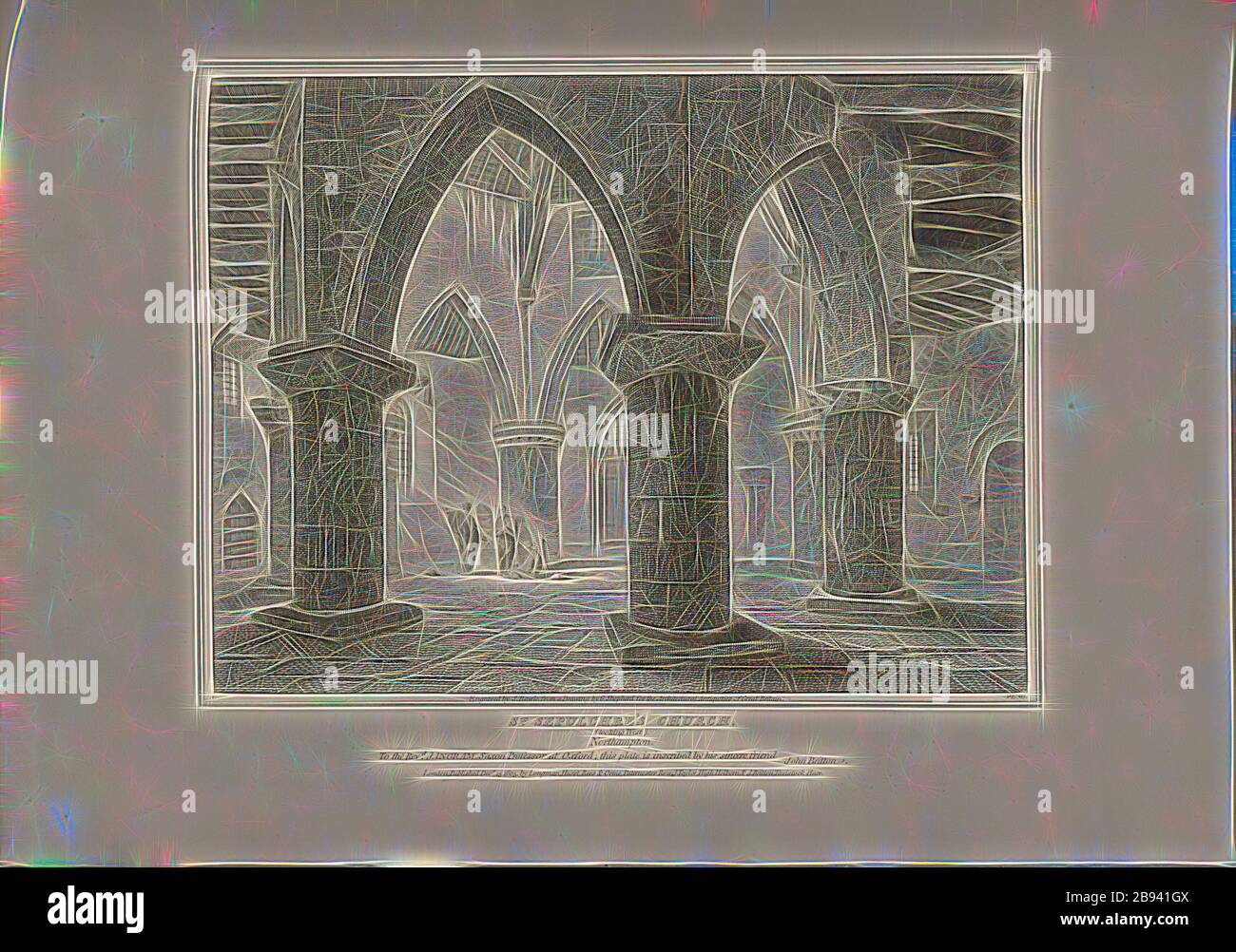 St. Grabeskirche, Northampton, Kirche das Heilige Grab in Northampton, signiert von S. Rawle, aus einer Zeichnung von G. Shepherd, Feige. 22, Pl. III, bis S. 12, Shepherd, G. (Zeichnung), Rawle, S. (engr.), 1807, John Britton: The Architectural Antiquities of Great Britain: Representated and Illustrated in a series of views, Elevations, Plans, sections and Details of various ancient English Efications: With historical and descriptive accounts of each. Bd. 1. London: J. Taylor, 1807-1826, neu gestaltet von Gibon, Design von warmen fröhlichen Leuchten von Helligkeit und Lichtstrahlen Ausstrahlung. Klassische Kunst im Züder Stockfoto