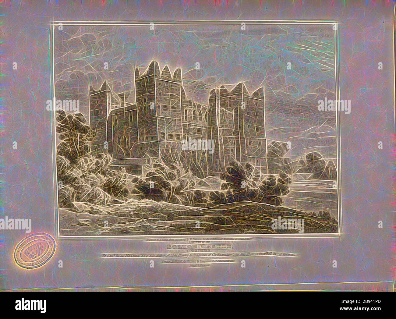 S W. Ansicht von Bolton Castle, Yorkshire, Bolton Castle in Wensleydale in North Yorkshire, signiert: Gestochen von S. Rawle, aus einer Zeichnung von W. Tayleure, Published by Longman & Co, Feige. 52, S. 153, Tayleur, William (Zeichnung), Rawle, Samuel (Gravur), Longman & Co. (Veröffentlicht), 1814, John Britton: The Architectural Antiquities of Great Britain: Representated and Illustrated in a series of views, Elevations, Plans, sections and Details of various ancient English Efications: With historical and descriptive accounts of each. Bd. 4. London: J. Taylor, 1807-1826, neu gestaltet von Gibon, Design von warmem Cheerfu Stockfoto