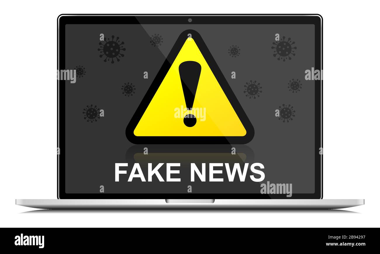 Fake News Warnschild auf Laptop Bildschirm, Coronavirus Kovid-19 Concpet Vector Illustration Stock Vektor