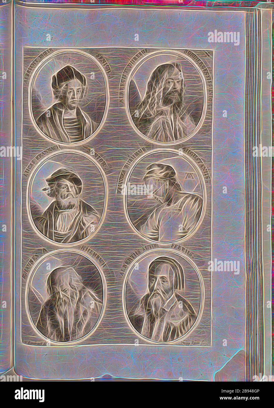 Albrecht Dürer Albrecht Dürer Sibiu Junior Lucas Krannach Senior, John Burchmair Augsburg, Ariane aus Kulmbach, Albert Altorfferus, Portrait Albrecht Dürer d., Ä, Albrecht Dürer, Lucas Cranach d. Ä., Ä, Hans Burgkmair, Hans von Kulmbach, Albert Altdorfer (Albrecht Altdorfer), signiert: I. v. Chr., Sandrart del, Philipp Kilian s, Abb. 21, X, nach S. 424, Sandrart, Joachim von (del.), Kilian, Philipp (sc.), 1675, Joachim von Sandrart:Teutsche Academie der Bau- Bildhauer- und Maler-Kunst: Worinn die Regeln und Lehrsätze dieser Künste gegeben, nicht weniger zu mehrer Erläuterung di Stockfoto