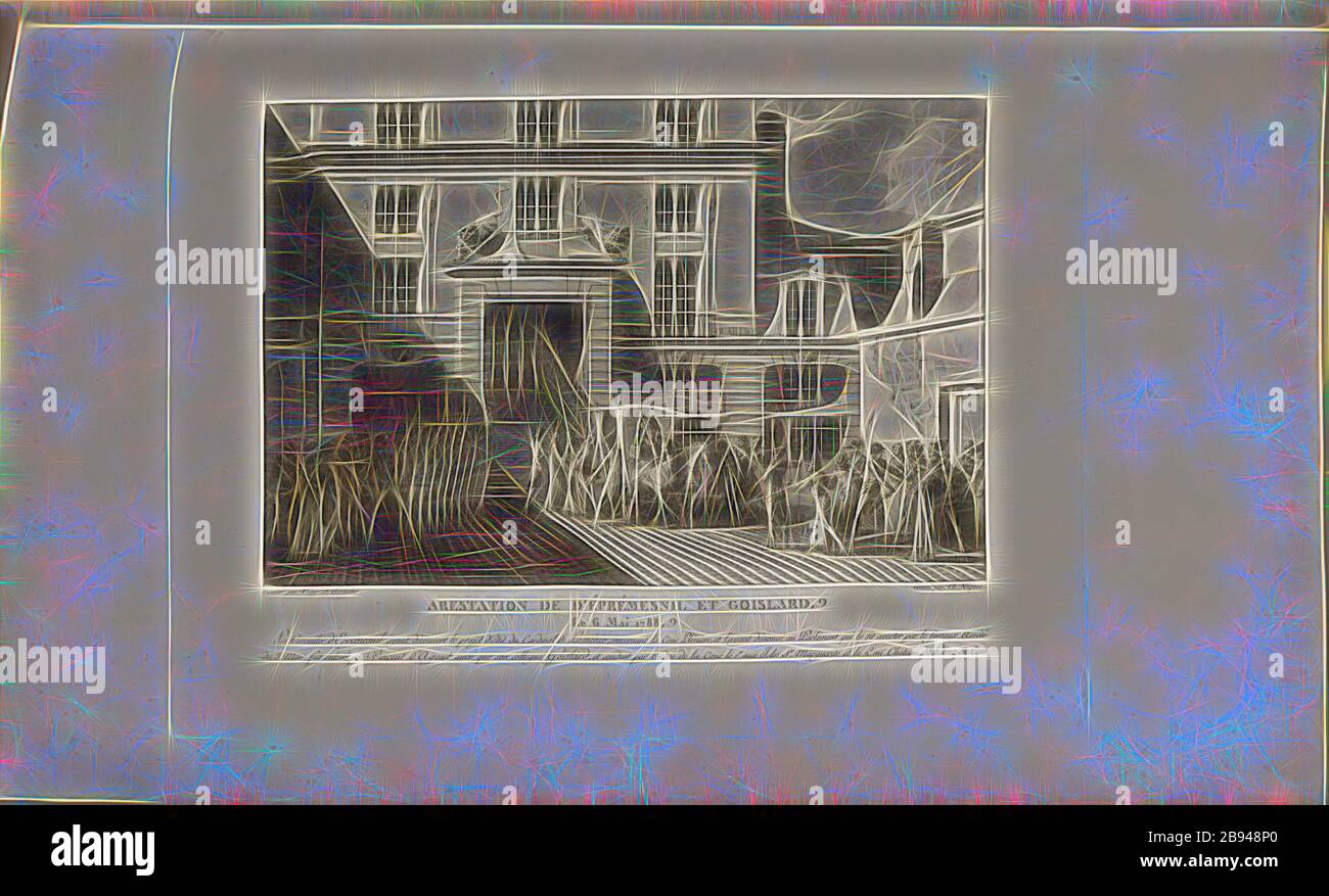 Festnahme von d'Éprémesnil und Goislard, 6. Mai 1788, Festnahme von Jean-Jacques Duval d'Eprémesnil und Anne-Louis Goislard de Monsabert am 6. Mai 1788, signiert: Dessiné par Veny et Girardet, Gravé par Cl., Niquet, Feige. 6, S. 20, Veny (dessiné), Girardet, Abraham (dessiné), Niquet, Claude (gravé), Collection complète des tableaux historiques de la Révolution française en trois Bände [...]. Bd. 1. A Paris: chez Auber, Editeur, et seul Propriétaire: De l'Imprimerie de Pierre Didot l'aîné, an XI de la République Francçaise M. DCCCII., von Gibon neu gestaltet, Design von warmen fröhlich glühen der Helligkeit und Stockfoto