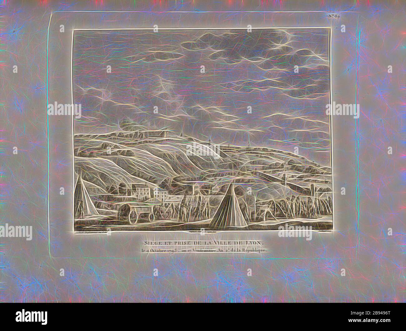 Belagerung und Fang der Stadt Lyon am 9. Oktober 1793 oder 17 Vendémiaire 2. Jahr der Republik, Belagerung von Lyon am 9. Oktober 1793, signiert: Sweebach Desfontaines Inv. Et del, Duplessi Bertaux aqua forti, Berthault sculp, Feige. 22, Nr. 89, bis S. 360 (Quatre-vingt-neuvième tableau), Swebach de Fontaine, Jacques François Joseph (Inv. Et del.), Duplessis-Bertaux, Jean (aqua forti), Berthault, Pierre-Gabriel (sc.), Collection complète des tableaux historiques de la Révolution française en trois Bände [...]. Bd. 2. A Paris: chez Auber, Editeur, et seul Propriétaire: De l'Imprimerie de Pierre Didot Stockfoto