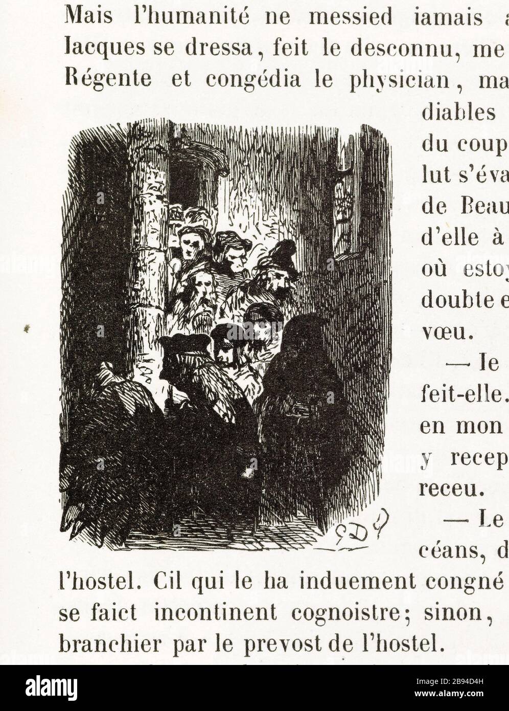 Abfahrt von myRES. Illustration für Honoré de Balzac, The Tales comical, Paris: General Society Library, 1855 (Bewertung: R8 Grad cc1405) Gustave Doré (1832-1883), dessinateur et Héliodore Pisan (1822-1890), Graveur. 'Départ des myres.' Illustration für Honoré de Balzac, "Les Contes drolatiques", Paris: Société générale de Librairie, 1855". Tiefdruck sur bois. Paris, Maison de Balzac. Stockfoto