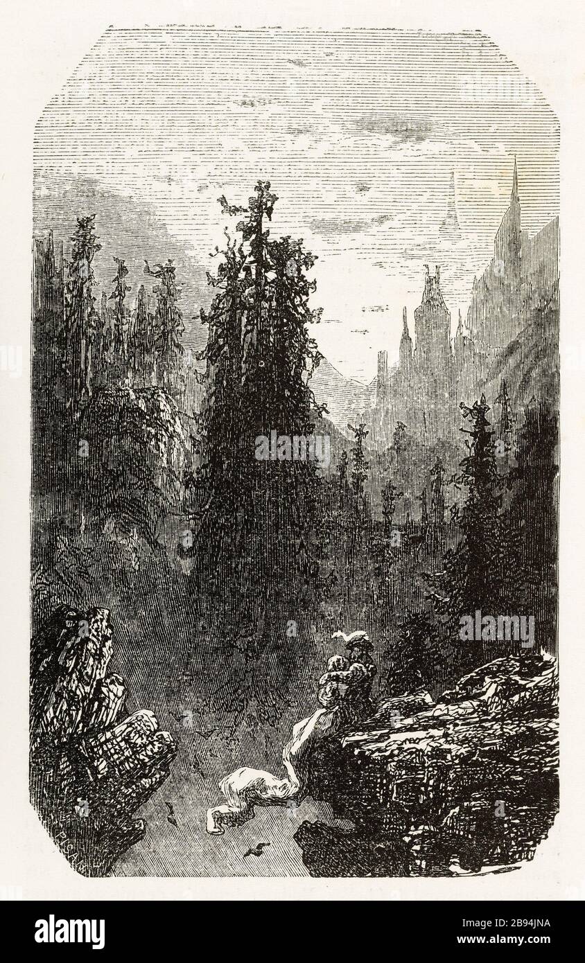 Die Freuden der Einsamkeit. Illustration für Honoré de Balzac, The Tales comical, Paris: General Society Library, 1855 (Bewertung: R8 Grad cc1405) Gustave Doré (1832-1883), dessinateur et Héliodore Pisan (1822-1890), Graveur. "Les ioyes de la Solitude." Illustration für Honoré de Balzac, "Les Contes drolatiques", Paris: Société générale de Librairie, 1855". Paris, Maison de Balzac. Stockfoto